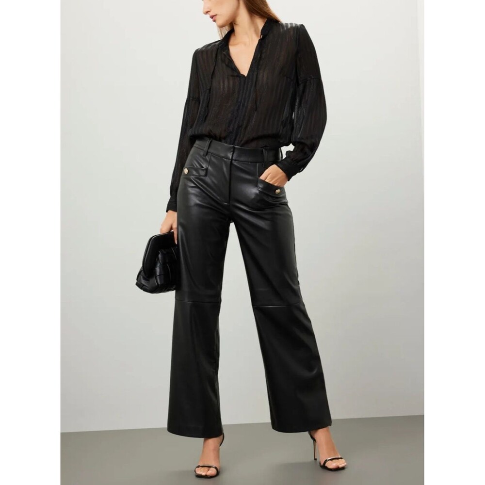 Derek Lam 44 Black pleather wide leg pants flaw on the back RTR GUC